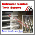 Conical twin screw extrusion for extruder machinery